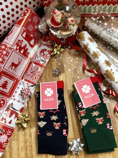 Green Christmas Socks with Gingerbread