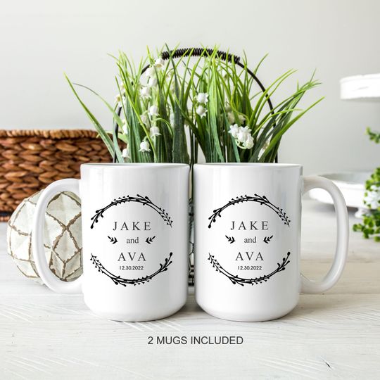 Personalized Wedding Mugs, Couples Ceramic Mugs