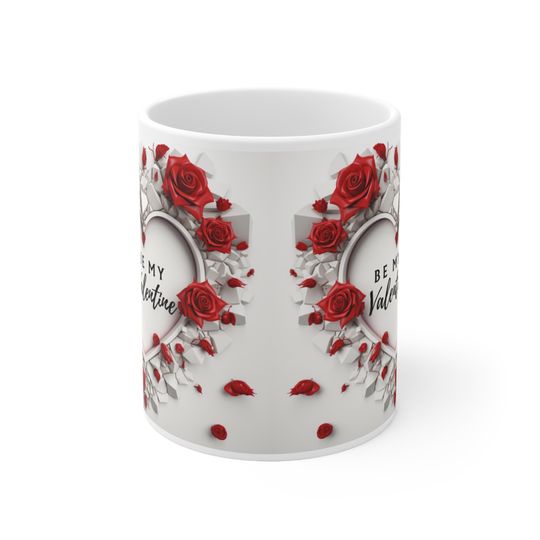 Be My Valentine Mug Wrap, 3D Heart and Red Roses Valentine Day Mug Sublimation Design, 11oz and 15oz Romantic Mug Wrap, Instant Download