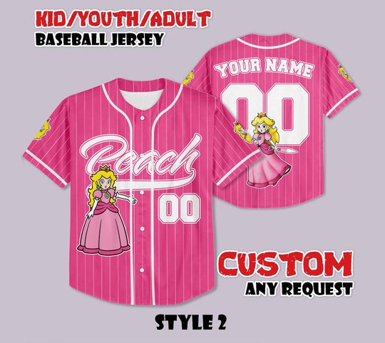 Custom Princess Peach Baseball Jersey, Super Mario Fan Gift