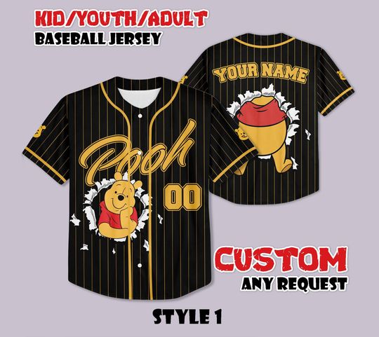 Custom Winnie the Pooh Baseball Jersey, Gift for Disney Fans
