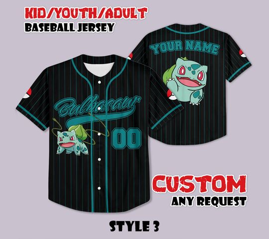 Custom Bulbasaur Baseball Jersey, Anime Fan Gift