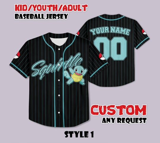 Custom Squirtle Baseball Jersey, Anime Fan Gift