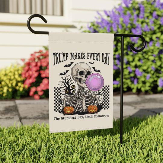 Anti-Trump Halloween Garden Flag - Skeleton Blowing Bubble Decor