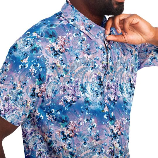 Purple Blue Floral Paisley Print Buttoned Down Shirt