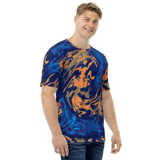 Blue Orange Mango Colored Abstract Liquid Paint Dragon 3D T Shirt