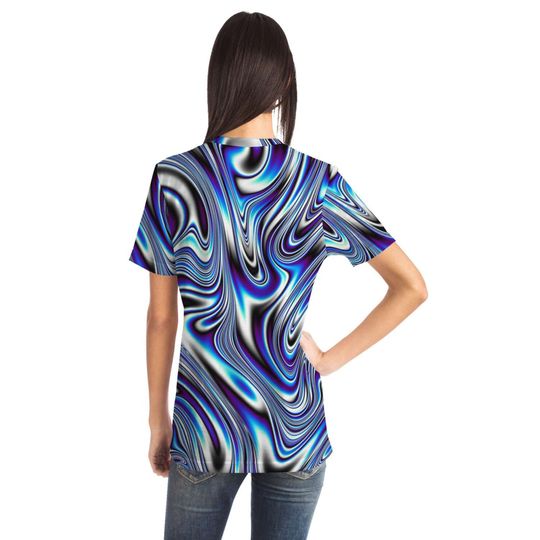 Blue Liquid Waves Swirls Psychedelic Illusion Paint Effect 3D T Shirt