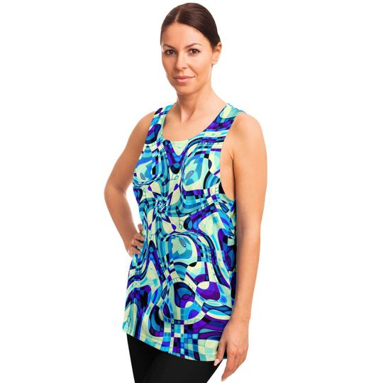 Aqua Blue Psychedelic Liquid Waves 3D Tank Top