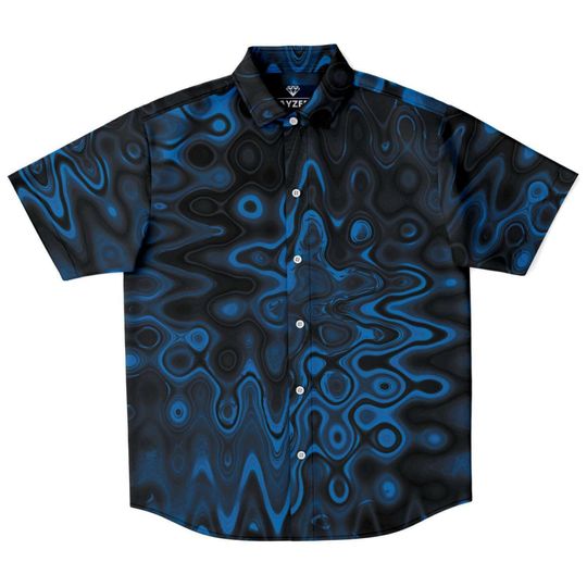 Blue Space Bubbles Cells Black Holes Deep Galaxy Trippy Psychedelic Hawaiian Shirt