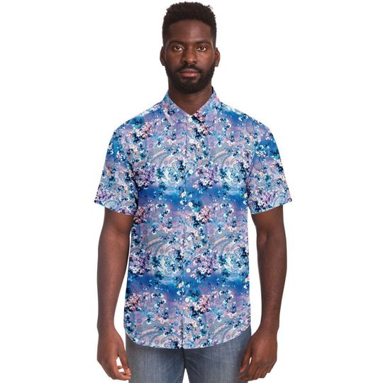 Purple Blue Floral Paisley Print Buttoned Down Shirt