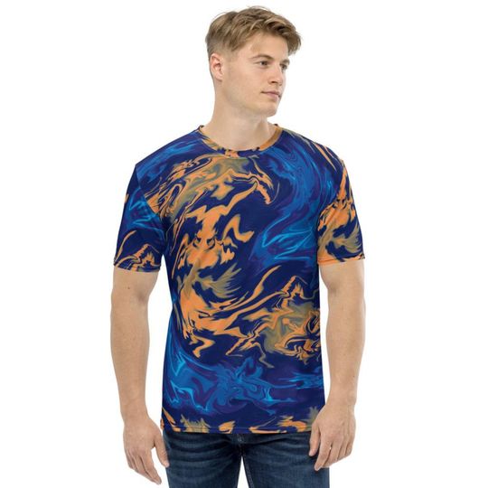 Blue Orange Mango Colored Abstract Liquid Paint Dragon 3D T Shirt