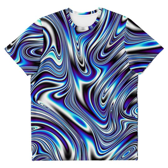 Blue Liquid Waves Swirls Psychedelic Illusion Paint Effect 3D T Shirt