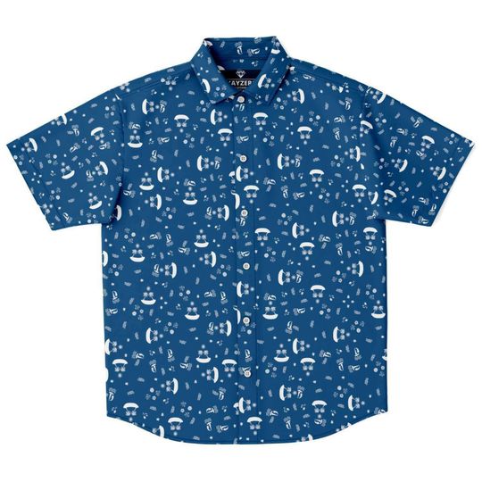 Classic Blue Beach Silhouette Sailboat Floral Island Palm Trees Hawaiian Shirt