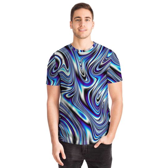 Blue Liquid Waves Swirls Psychedelic Illusion Paint Effect 3D T Shirt