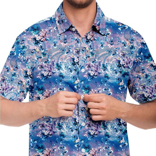 Purple Blue Floral Paisley Print Buttoned Down Shirt