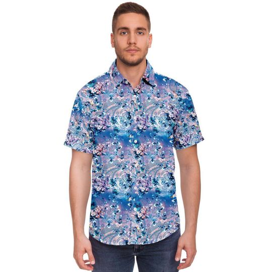 Purple Blue Floral Paisley Print Buttoned Down Shirt