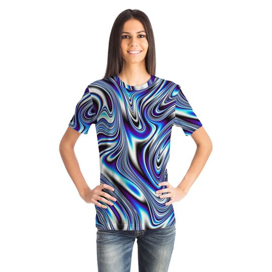 Blue Liquid Waves Swirls Psychedelic Illusion Paint Effect 3D T Shirt