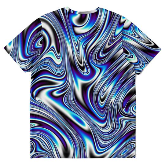 Blue Liquid Waves Swirls Psychedelic Illusion Paint Effect 3D T Shirt