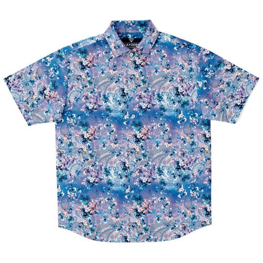 Purple Blue Floral Paisley Print Buttoned Down Shirt