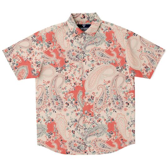Orange Paisley Print Men's Floral Paisley Hawaiian Shirt