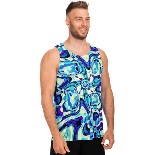 Aqua Blue Psychedelic Liquid Waves 3D Tank Top