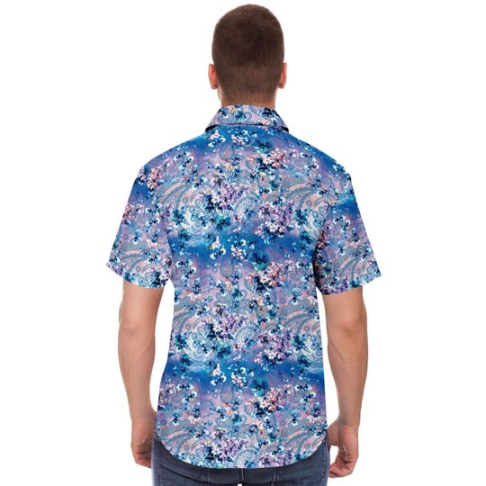 Purple Blue Floral Paisley Print Buttoned Down Shirt