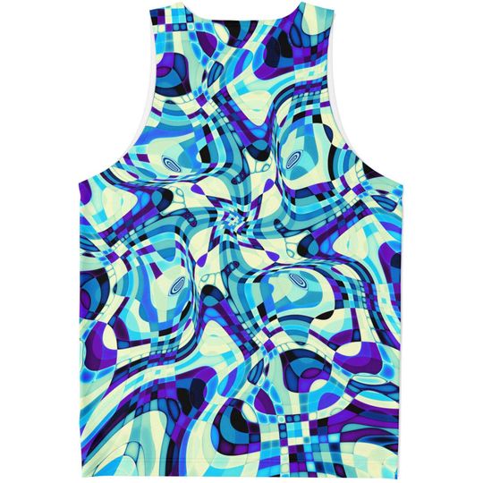 Aqua Blue Psychedelic Liquid Waves 3D Tank Top