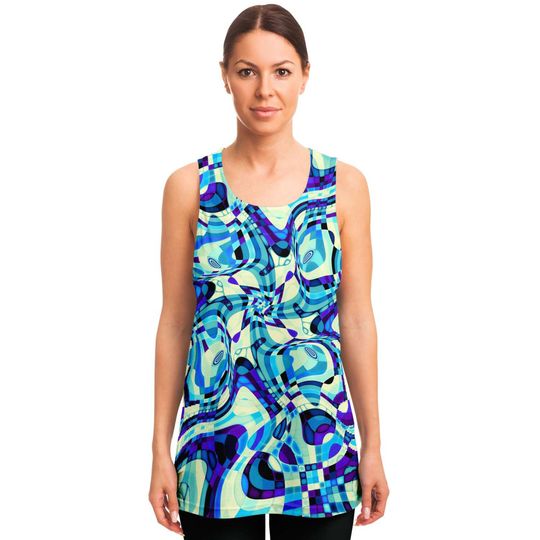 Aqua Blue Psychedelic Liquid Waves 3D Tank Top