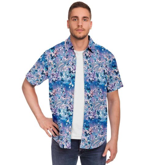 Purple Blue Floral Paisley Print Buttoned Down Shirt