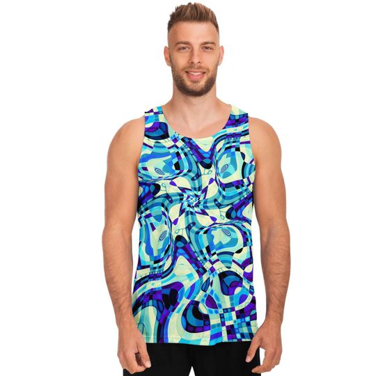 Aqua Blue Psychedelic Liquid Waves 3D Tank Top
