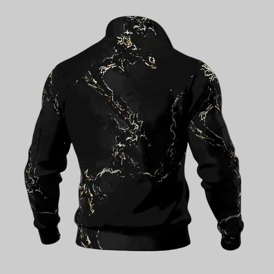 Pitch Black Desert Marble - Men's Thick Knit Fleece Jacket: White beige gold
