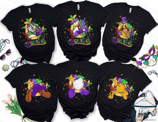 Two-sided Mickey and Friends Mardi Gras Shirt, Disney Mardi Gras T Shirt
