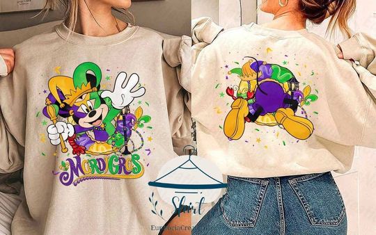 Two-sided Mickey and Friends Mardi Gras Shirt, Disney Mardi Gras T Shirt