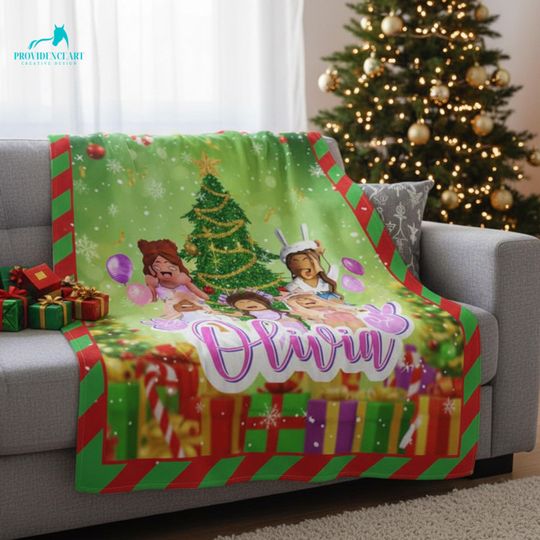 Personalized Roblox Girl Christmas Fleece Blanket with Custom Name
