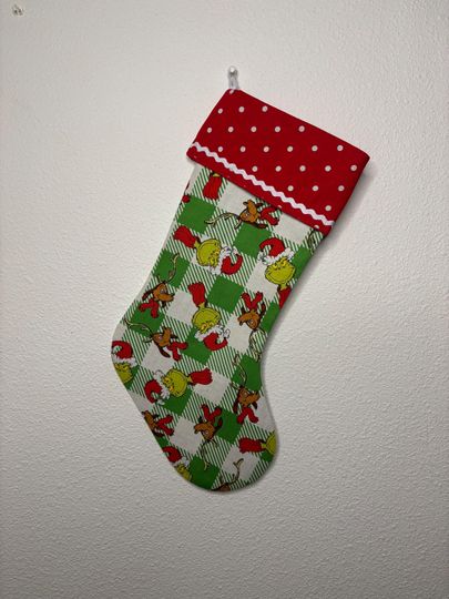 Personalized funny character Christmas Stocking: Custom Fabric & Ribbon
