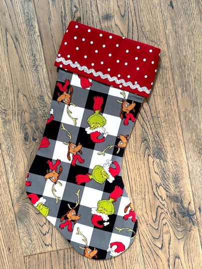 Personalized funny character Christmas Stocking: Custom Fabric & Ribbon