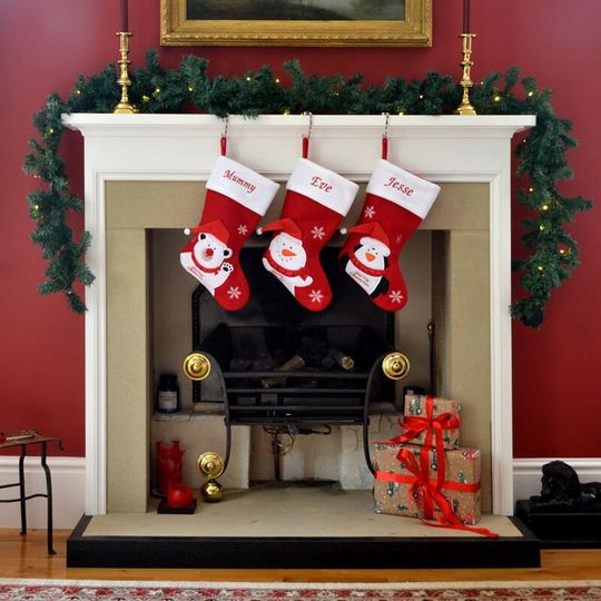 Personalised Embroidered 3D Character Luxury Christmas Stocking with Polar Bear, Penguin or Snowman