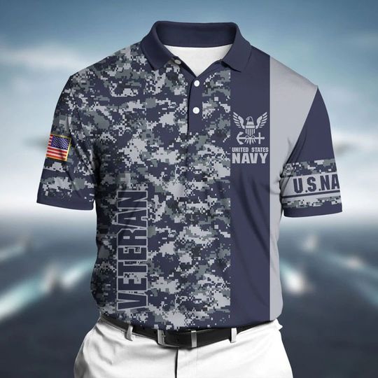 US Navy Veteran Polo All Over Printed Shirt- Veteran Camouflage Polo