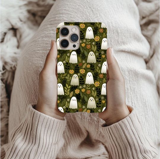 Spooky Cute Ghost iPhone Case  Cottagecore Floral Fall Phone Cover  Tough Protective Case for iPhone 15, 14, 13, 12 and More