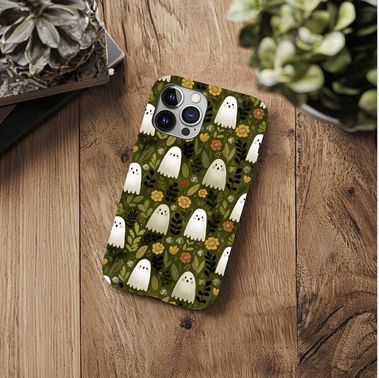 Spooky Cute Ghost iPhone Case  Cottagecore Floral Fall Phone Cover  Tough Protective Case for iPhone 15, 14, 13, 12 and More