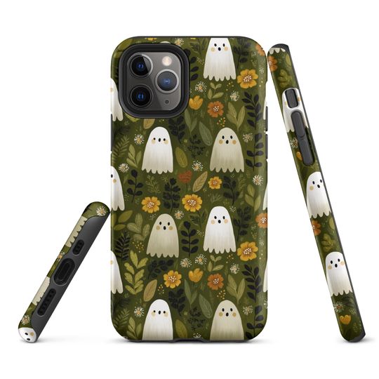 Spooky Cute Ghost iPhone Case  Cottagecore Floral Fall Phone Cover  Tough Protective Case for iPhone 15, 14, 13, 12 and More