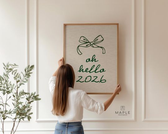 Coquette 'Oh Hello 2026' Print, Preppy Happy New Year Poster, Retro New Year's Eve Party Sign