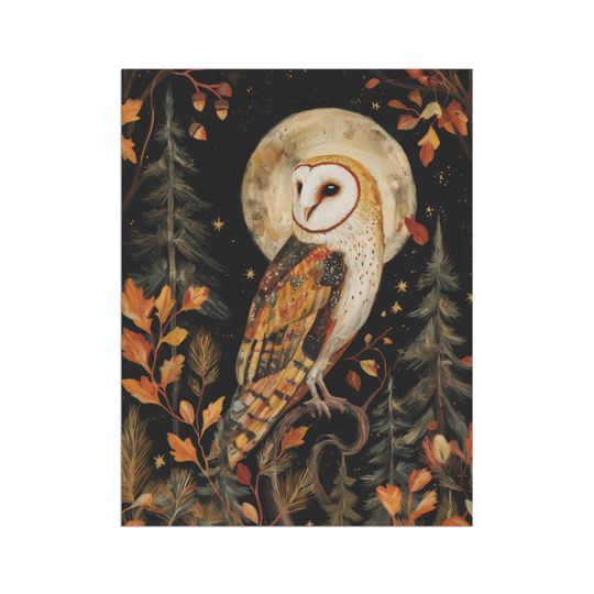 Moody Barn Owl Garden Flag: Dark Autumn Forest Decor