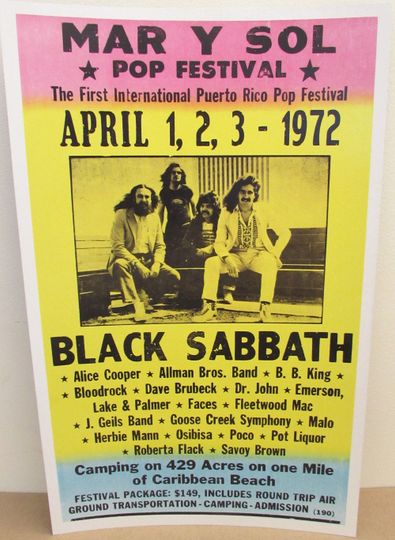 Vintage Black Sabbath Poster MAR Y SOL Festival 1972 Premium Matte Vertical Posters