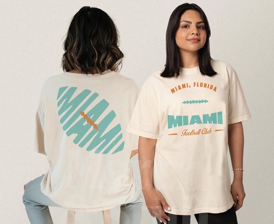 Vintage Miami Football Shirt, Unisex Old School Game Day Apparel, Miami Football Graphic Tee with Front and Back Print Design
