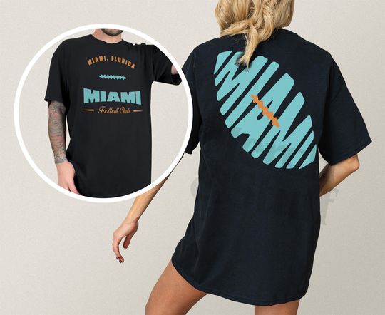 Vintage Miami Football Shirt, Unisex Old School Game Day Apparel, Miami Football Graphic Tee with Front and Back Print Design