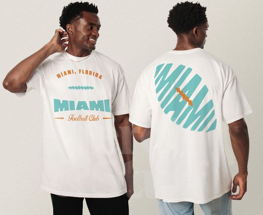 Vintage Miami Football Shirt, Unisex Old School Game Day Apparel, Miami Football Graphic Tee with Front and Back Print Design