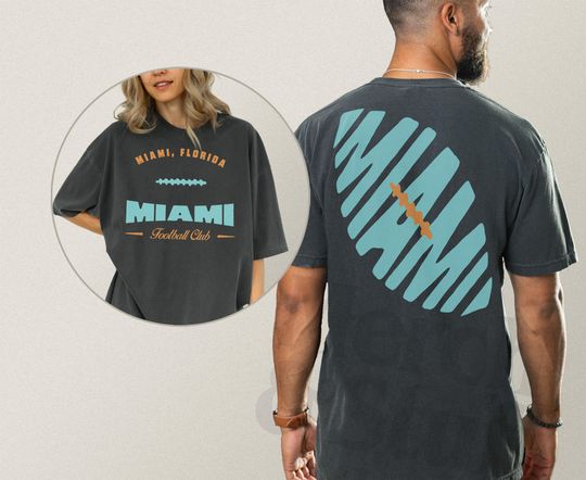 Vintage Miami Football Shirt, Unisex Old School Game Day Apparel, Miami Football Graphic Tee with Front and Back Print Design