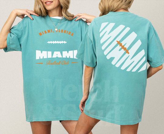 Vintage Miami Football Shirt, Unisex Old School Game Day Apparel, Miami Football Graphic Tee with Front and Back Print Design