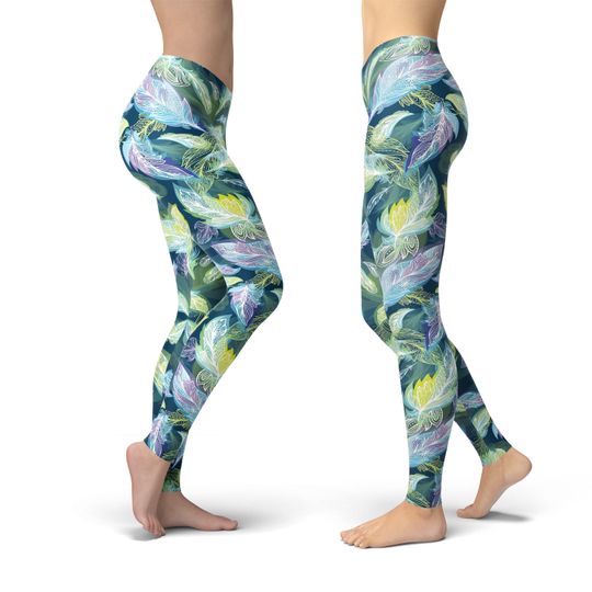 Boho Bird Feather Leggings, Gift for Women